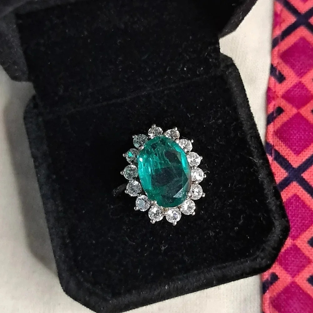 Emeraldine Quartz (Triplet) & Natural White Zircon Ring